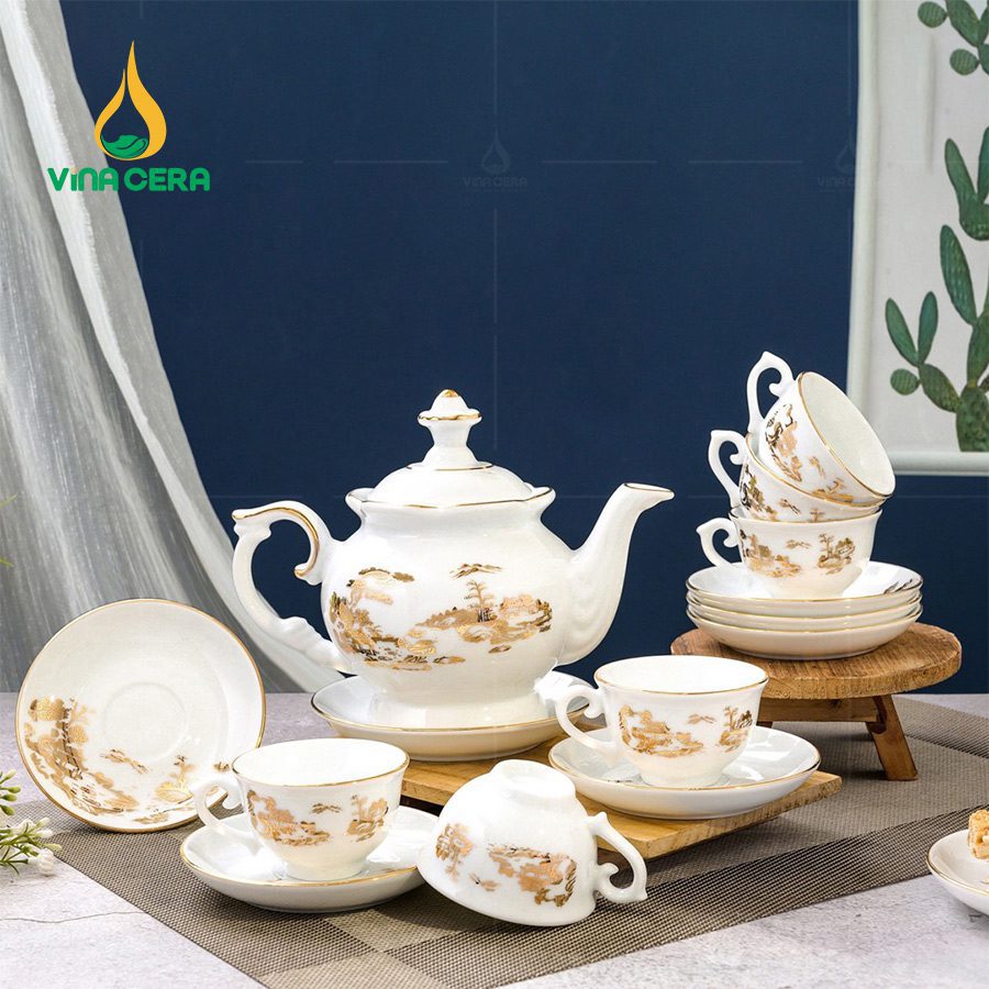 Bộ-Ấm-Chén-Đài-Các-Vẽ-Làng-Quê-Vàng-Kim-5 Bộ Ấm Chén Đài Các Vẽ Làng Quê Vàng Kim