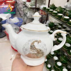 Bộ Ấm Trà Đài Cát Vàng Kim VN AC 38 Bộ Ấm Chén Dáng Đài Các Vẽ Công Vàng Kim
