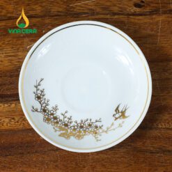 Bộ Ấm Trà Trăng Khuyết Vẽ Vàng Kim VN AC 43 Bộ Ấm Chén Nắp Trăng Khuyết Vẽ Vàng Công Đào