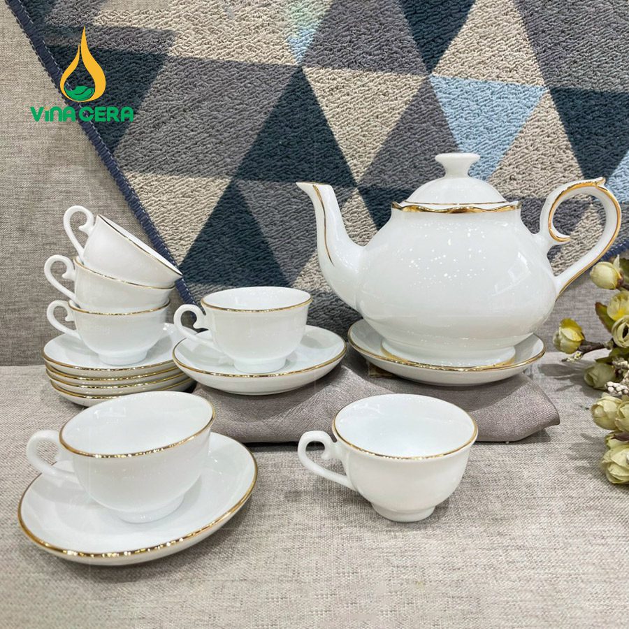 Bộ Ấm Chén Trà Thiên Kim Viền Vàng Kim (3) Bộ Ấm Chén Trà Thiên Kim Viền Vàng Kim