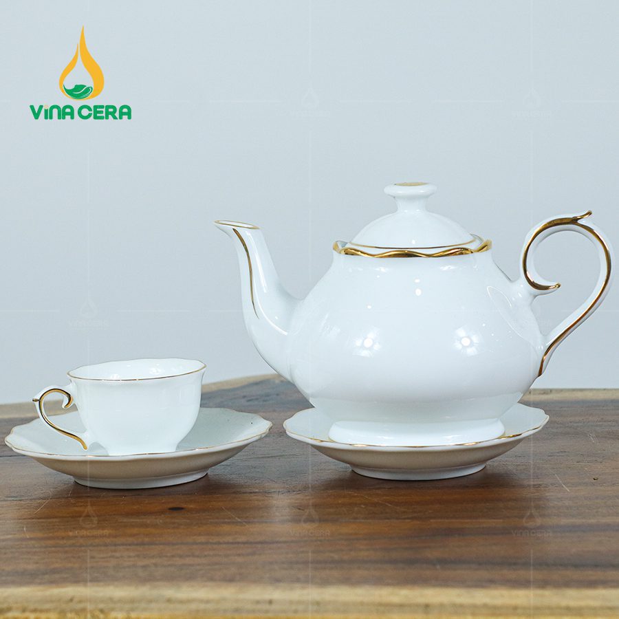 Bộ Ấm Chén Trà Thiên Kim Viền Vàng Kim (7) Bộ Ấm Chén Trà Thiên Kim Viền Vàng Kim