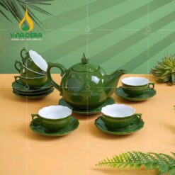 Bộ Ấm Trà Bát Tràng Xanh Lục Bảo