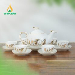 Ấm Chén Phượng Hoàng Trúc Lâm Thất Hiền Vàng Kim