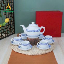 Bộ Ấm Trà Sứ Trắng Viền Chim Hạc – VN AC 52 Bộ Ấm Trà Sứ Trắng Viền Chim Hạc – VN AC 52