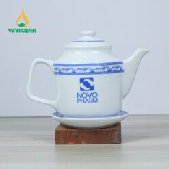 Bộ Ấm Trà Sứ Trắng Viền Chim Hạc – VN AC 52 Bộ Ấm Trà Sứ Trắng Viền Chim Hạc – VN AC 52