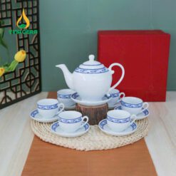 Bộ Ấm Trà Sứ Trắng Viền Chim Hạc – VN AC 52 Bộ Ấm Trà Sứ Trắng Viền Chim Hạc – VN AC 52