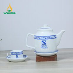 Bộ Ấm Trà Sứ Trắng Viền Chim Hạc – VN AC 52 Bộ Ấm Trà Sứ Trắng Viền Chim Hạc – VN AC 52