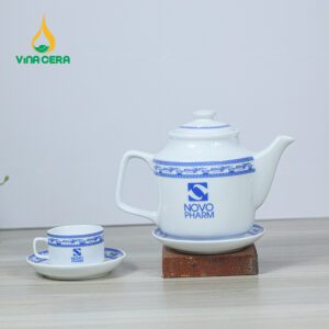 Bộ Ấm Trà Sứ Trắng Viền Chim Hạc – VN AC 52