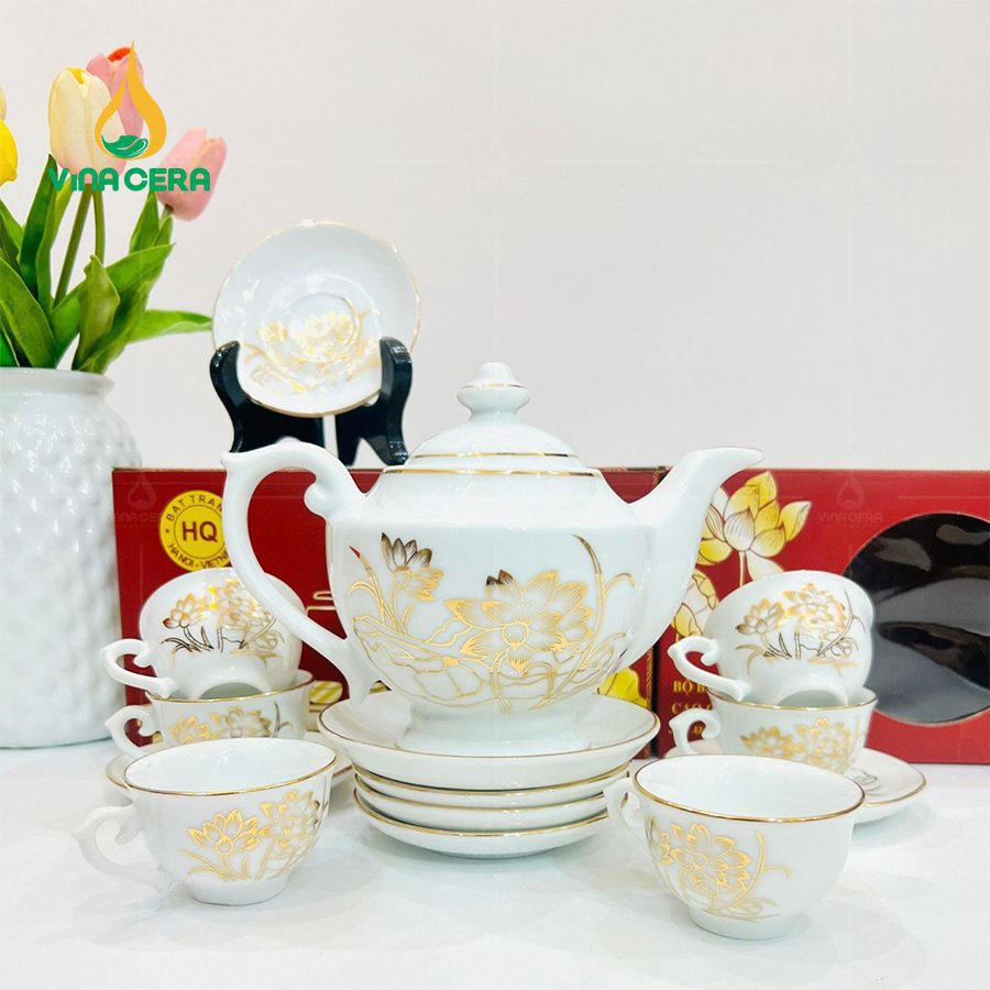 Bộ Ấm Trà Vẽ Vàng Dáng Thần Đèn VN AC 41 (4) Bộ Ấm Trà Vẽ Vàng Dáng Thần Đèn VN AC 41