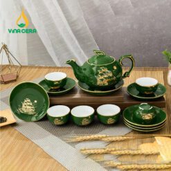 Bộ Trà Ba Chân Công Thuyền Buồm Men Xanh Ngọc ACM05 Bộ Trà Ba Chân Công Thuyền Buồm Men Xanh Ngọc