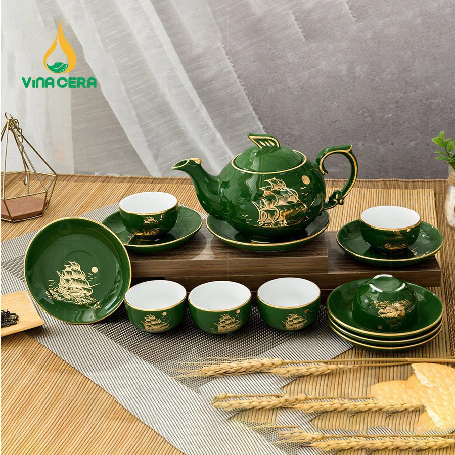 Bộ Trà Ba Chân Công Thuyền Buồm Men Xanh Ngọc (1) Bộ Trà Ba Chân Công Thuyền Buồm Men Xanh Ngọc