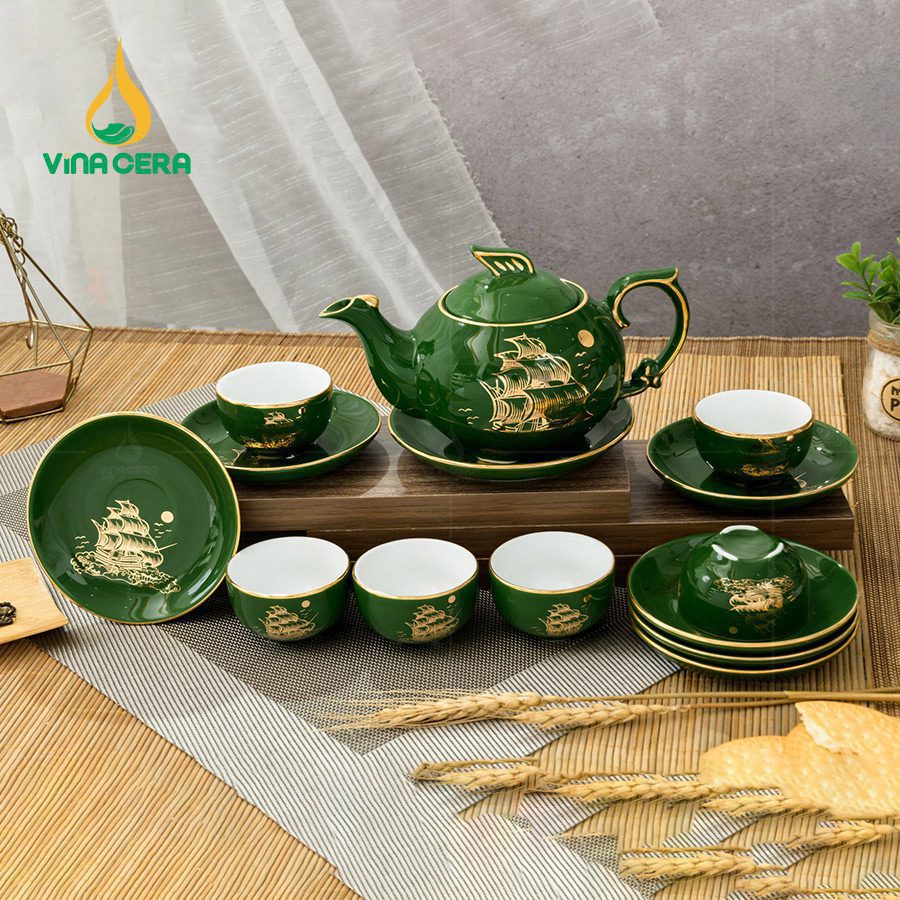 Bộ Trà Ba Chân Công Thuyền Buồm Men Xanh Ngọc (3) Bộ Trà Ba Chân Công Thuyền Buồm Men Xanh Ngọc