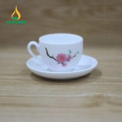 Bộ Trà Sứ Trắng Vẽ Hoa Đào in logo quà Tết VNAC04 Bộ Trà Sứ Trắng Vẽ Hoa Đào in logo quà Tết VNAC04
