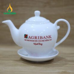 Bộ Trà Sứ Trắng Vẽ Hoa Đào in logo quà Tết VNAC04 Bộ Trà Sứ Trắng Vẽ Hoa Đào in logo quà Tết VNAC04