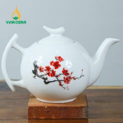 Bộ Trà Trăng Khuyết vẽ Hoa Đào Đỏ Cổ Phong VNAC 06 Bộ Trà Trăng Khuyết vẽ Hoa Đào Đỏ Cổ Phong