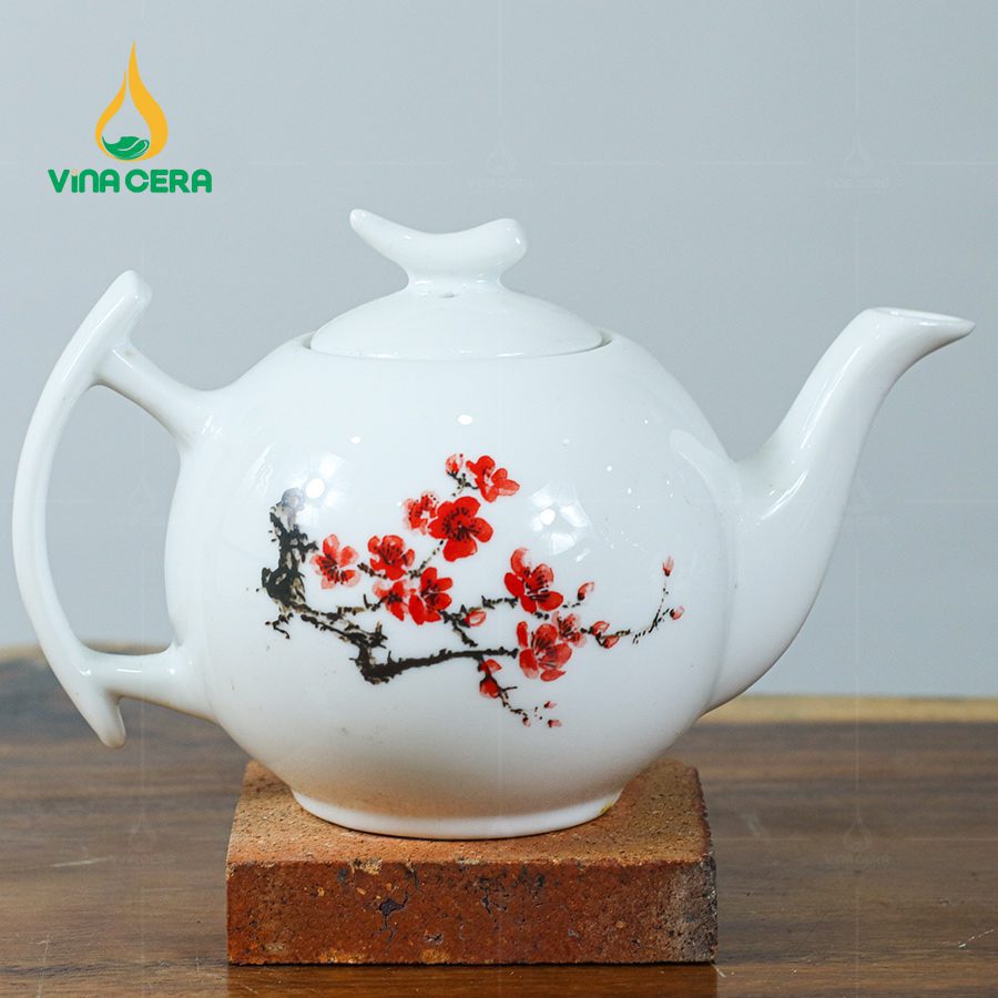 Bộ Trà Trăng Khuyết vẽ Hoa Đào Đỏ Cổ Phong (2) Bộ Trà Trăng Khuyết vẽ Hoa Đào Đỏ Cổ Phong