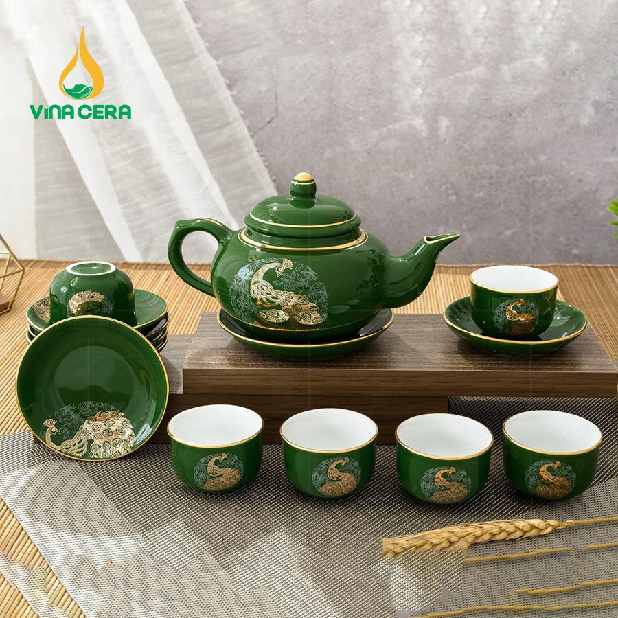Bộ ấm Chén Quả Đào Men Xanh Ngọc (2) Bộ ấm Chén Quả Đào Men Xanh Ngọc