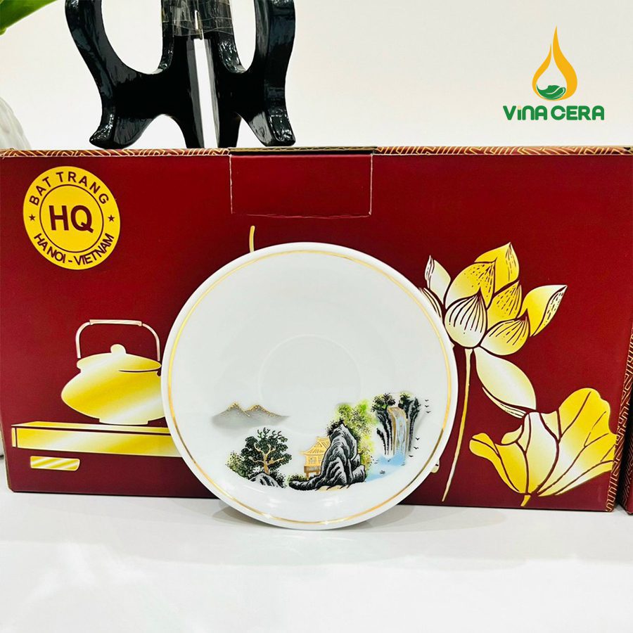 Bộ ấm Trà Bát Tràng Kẻ Vàng Hoa Văn Sơn Thủy (24) Bộ ấm Trà Bát Tràng Kẻ Vàng Hoa Văn Sơn Thủy VN AC 55