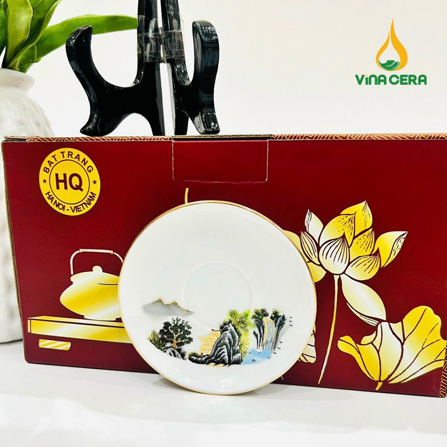 Bộ ấm Trà Bát Tràng Kẻ Vàng Hoa Văn Sơn Thủy (4) Bộ ấm Trà Bát Tràng Kẻ Vàng Hoa Văn Sơn Thủy VN AC 55