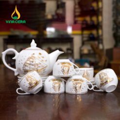 Bộ ấm Trà Dáng Bưởi Chóp Ngọn Lửa Vẽ Vàng VN AC 50 Bộ ấm Trà Dáng Bưởi Chóp Ngọn Lửa Vẽ Vàng VN AC 50