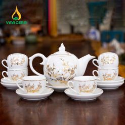 Bộ ấm Trà Dáng Bưởi Chóp Ngọn Lửa Vẽ Vàng VN AC 50