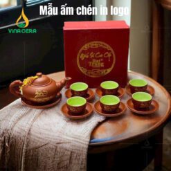 Bộ ấm Trà Gốm Bát Tràng in logo BAT01110724 Bộ ấm Trà Gốm Bát Tràng in logo