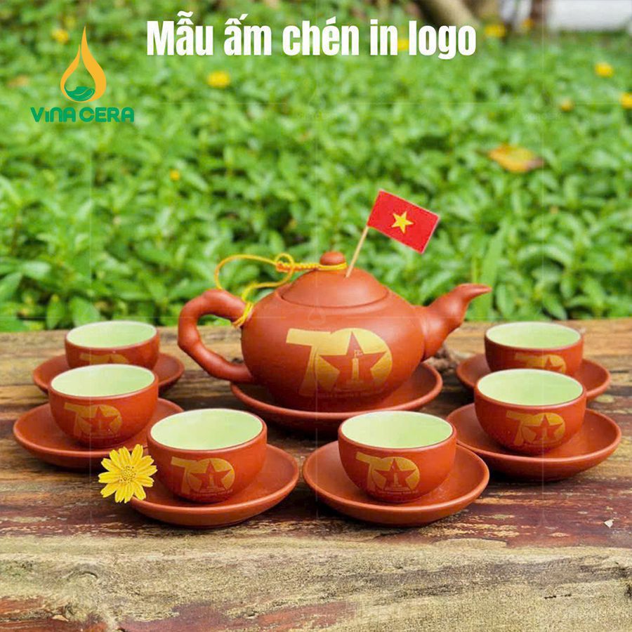Bộ ấm Trà Gốm Bát Tràng in logo (4) Bộ ấm Trà Gốm Bát Tràng in logo