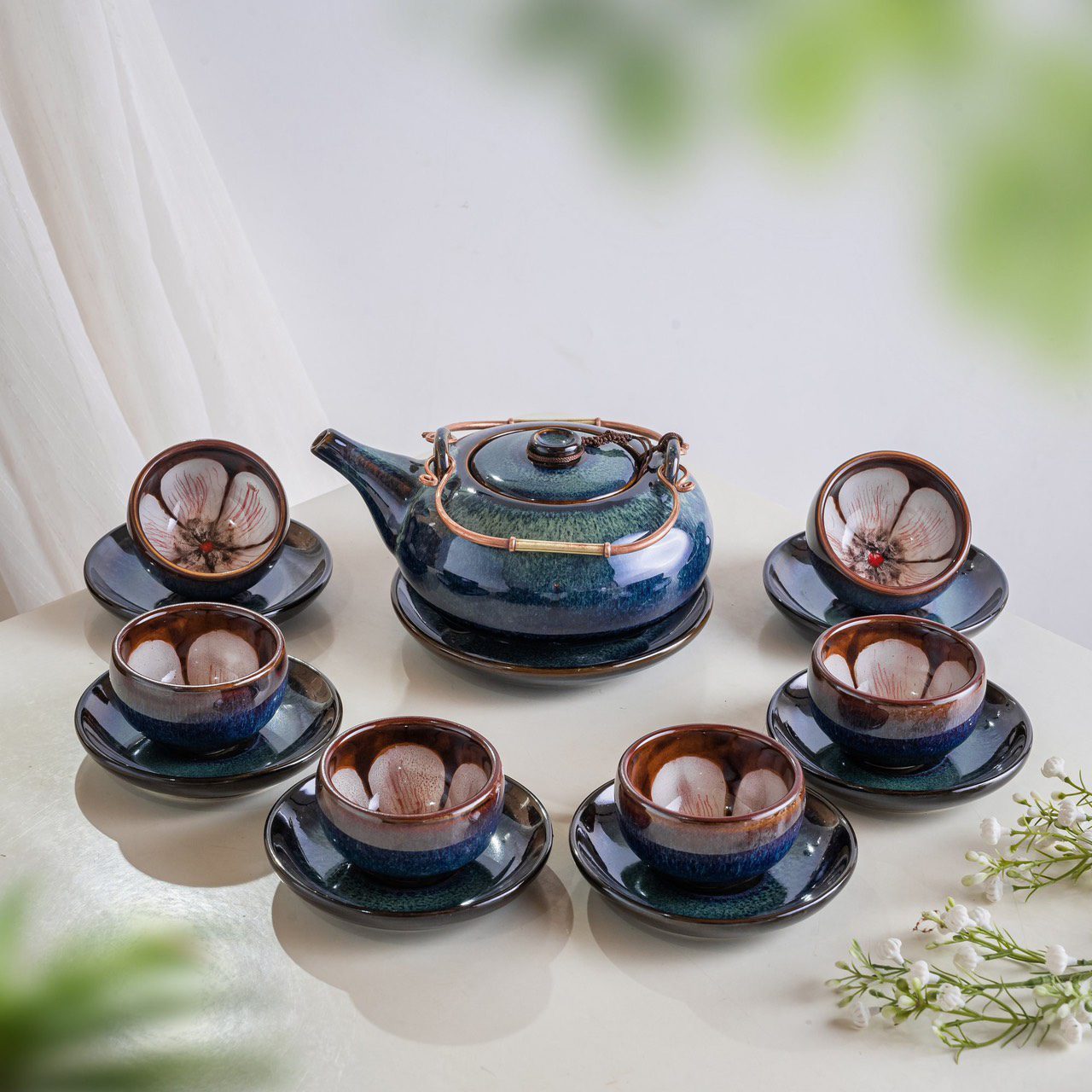 Ấm Chén Hỏa Biến Là Gì? Ấm Chén Hoả biến Bát Tràng Bộ ấm chén hỏa biến lòng hoa