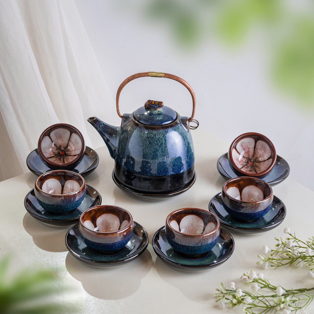 Ấm Chén Hỏa Biến Là Gì? Ấm Chén Hoả biến Bát Tràng Bộ ấm chén hỏa biến lòng hoa