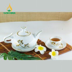 Bộ ấm Trà vòi Voi vẽ Sen Vàng