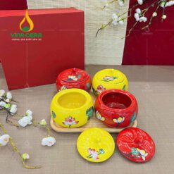 Bộ Hũ Đựng Mứt Sứ Tròn Nắp Trái Bí