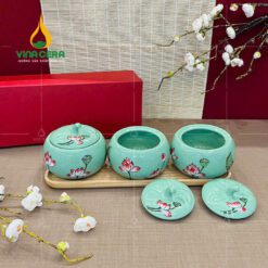 Bộ Hũ Đựng Mứt Sứ Tròn Nắp Trái Bí