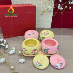 Bộ Hũ Đựng Mứt Sứ Tròn Nắp Trái Bí