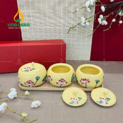 Bộ Hũ Đựng Mứt Sứ Tròn Nắp Trái Bí