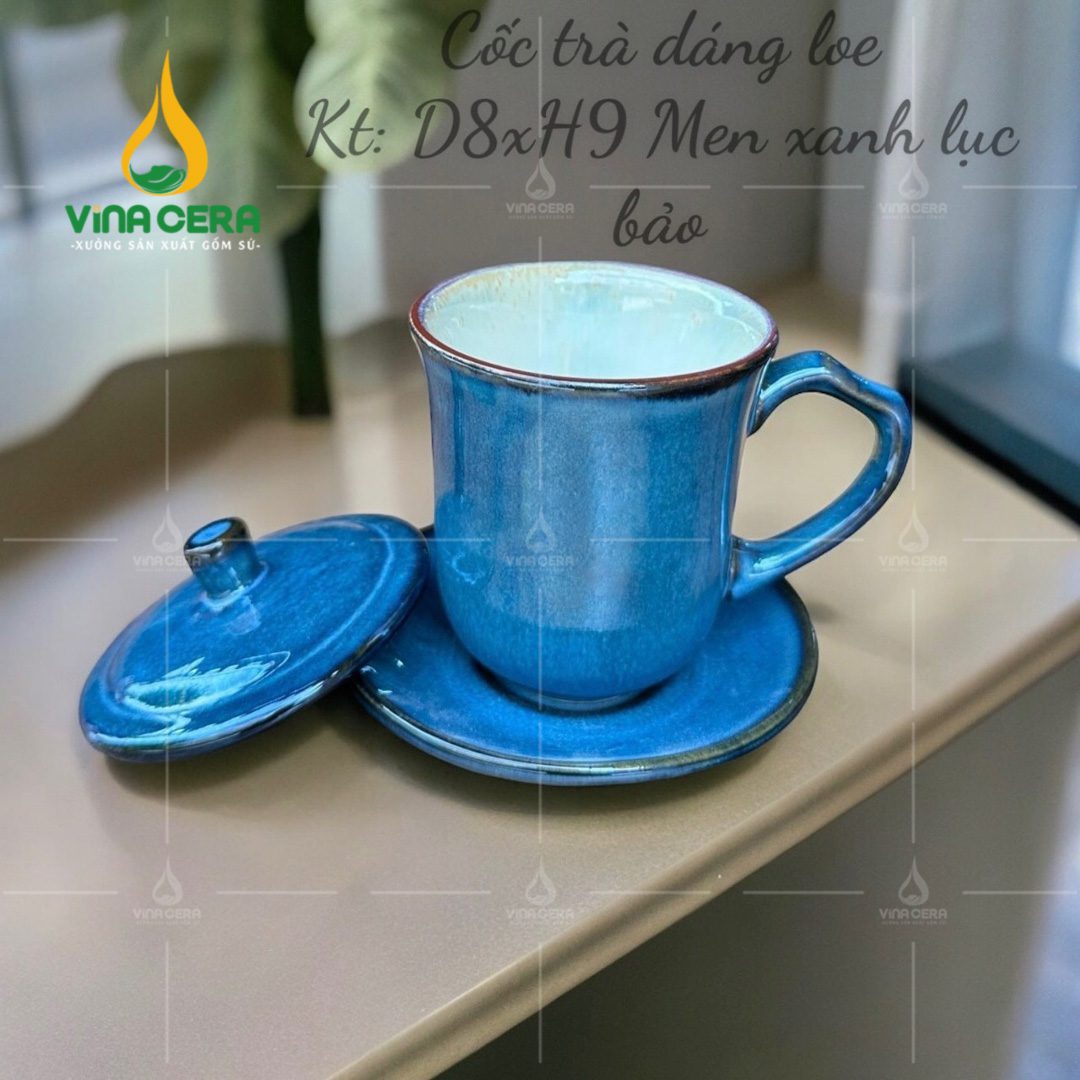 Ly Sứ Miệng Loe Có Nắp Men Hỏa Biến – LS 112414 Ly sứ miệng loe có nắp men hỏa biến