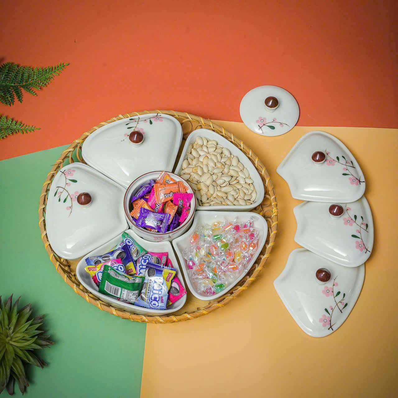 Quà Tặng Gốm Sứ - Quà Tết Khay mứt Sứ