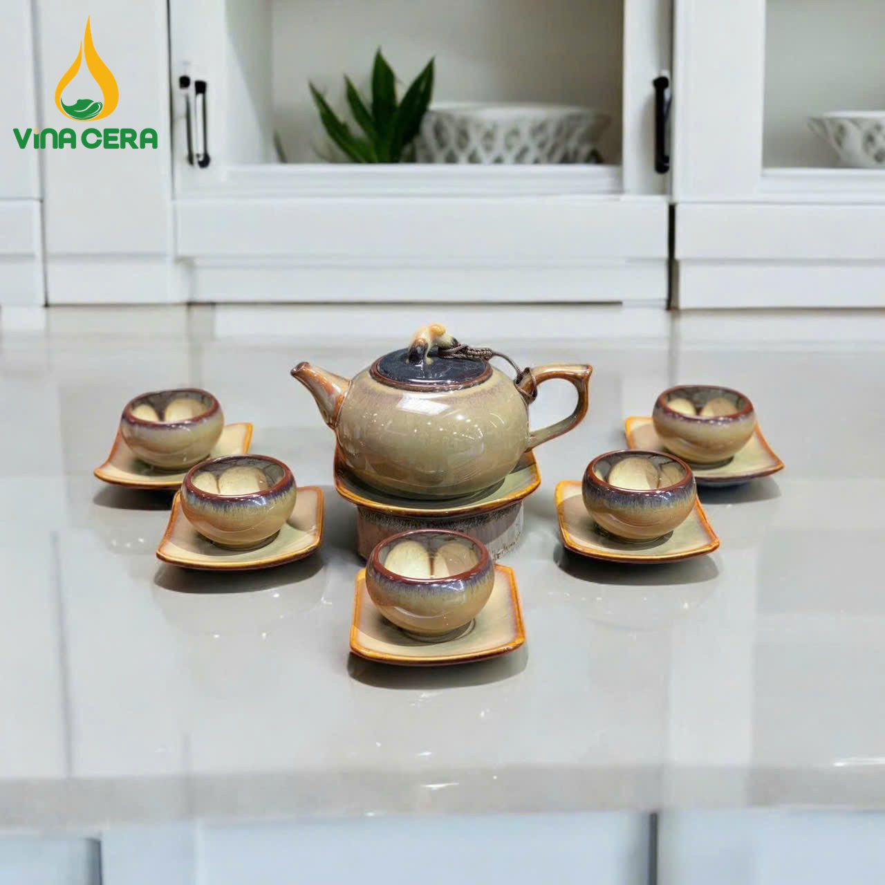 ấm chén hoa biến in logo-12 Ấm Chén Men Hỏa Biến Cao Cấp