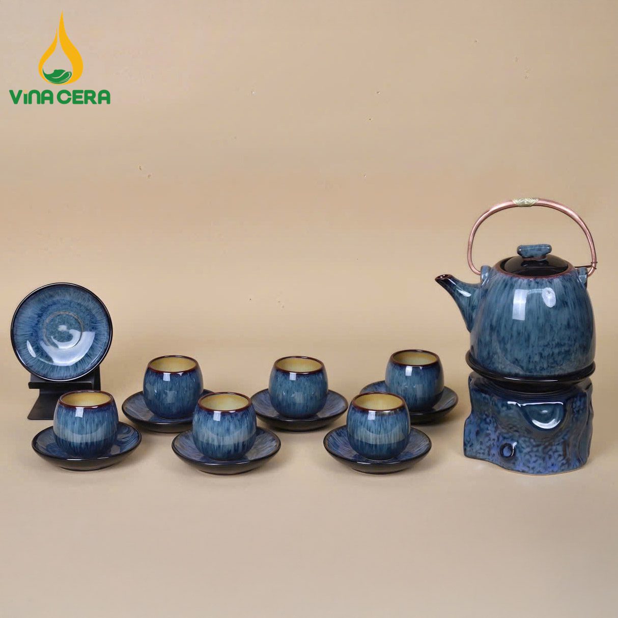 ấm chén hoa biến in logo-14 Ấm Chén Men Hỏa Biến Cao Cấp