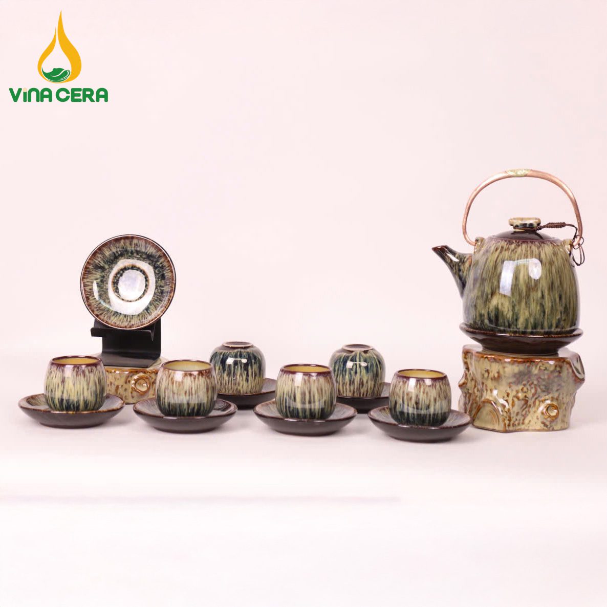 ấm chén hoa biến in logo-16 Ấm Chén Men Hỏa Biến Cao Cấp