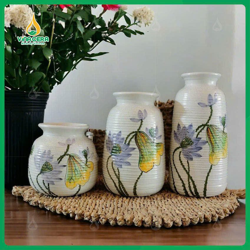 Lọ Hoa Gốm Sứ Bát Tràng VN-0461125 (3) Lọ Hoa Gốm Sứ Bát Tràng VN-0461125