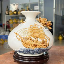 Bình Gốm Dáng Túi Tiền Tài Lộc Đắp Nổi Thuận Buồm Xuôi Gió VNC-012 Binh-Gom-Dang-Tui-Tien-Tai-Loc-Dap-Noi-Thuan-Buom-Xuoi-Gio-VNC-012