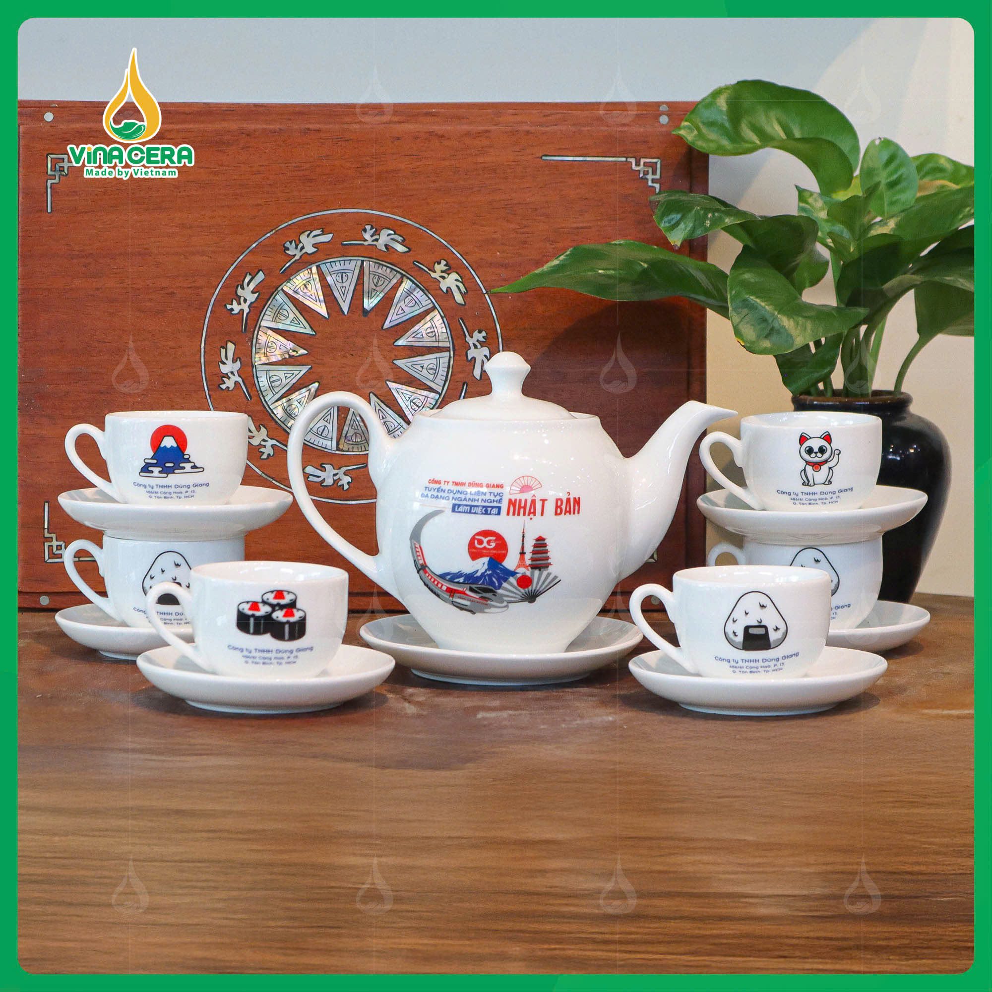 Top 10 Mẫu Gốm Sứ In Logo Được Doanh Nghiệp Ưa Chuộng Nhất Bộ Ấm Chén Sứ Trắng In logo Công ty AC-0372625