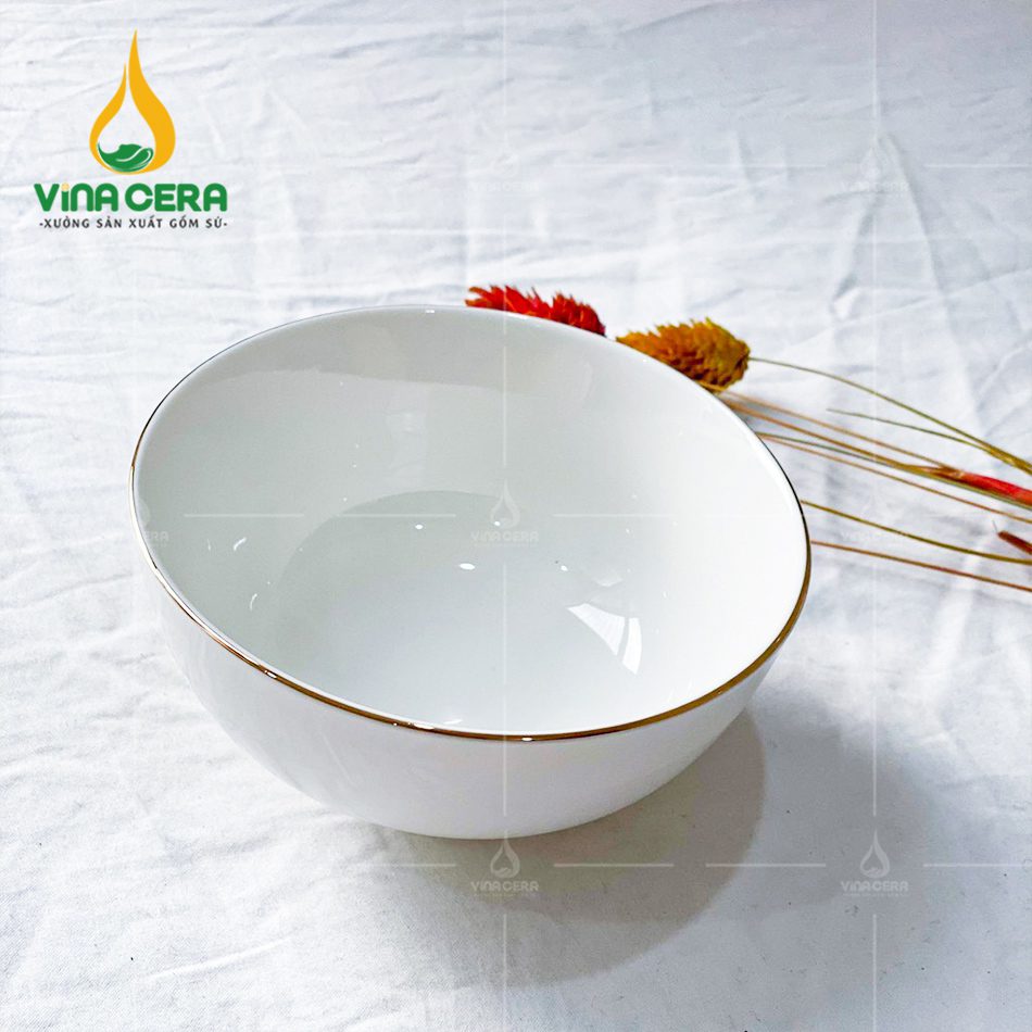 Chén cơm sứ Vinacera trắng kẻ vàng
