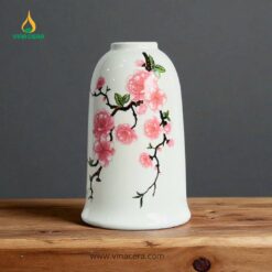 Bình Hoa Gốm Sứ Trắng Dáng Chuông Vẽ Hoa Đào Bát Tràng