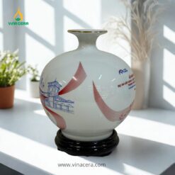 Bình Hút Lộc Gốm Bát Tràng Trắng Trơn In Logo Quà Tặng Doanh Nghiệp