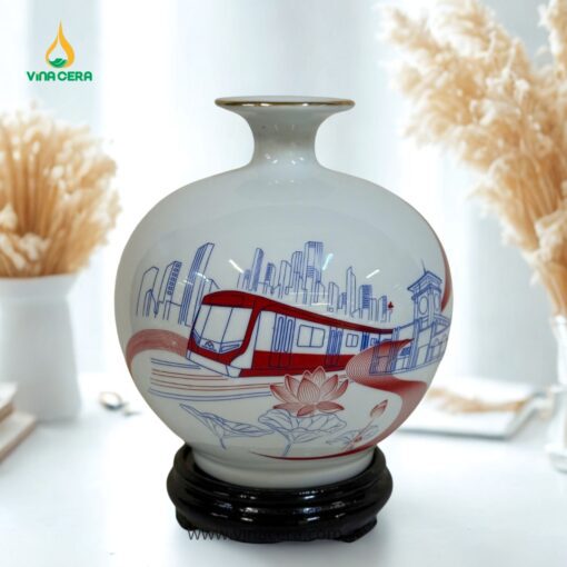 Bình Hút Lộc Gốm Bát Tràng Trắng Trơn In Logo Quà Tặng Doanh Nghiệp