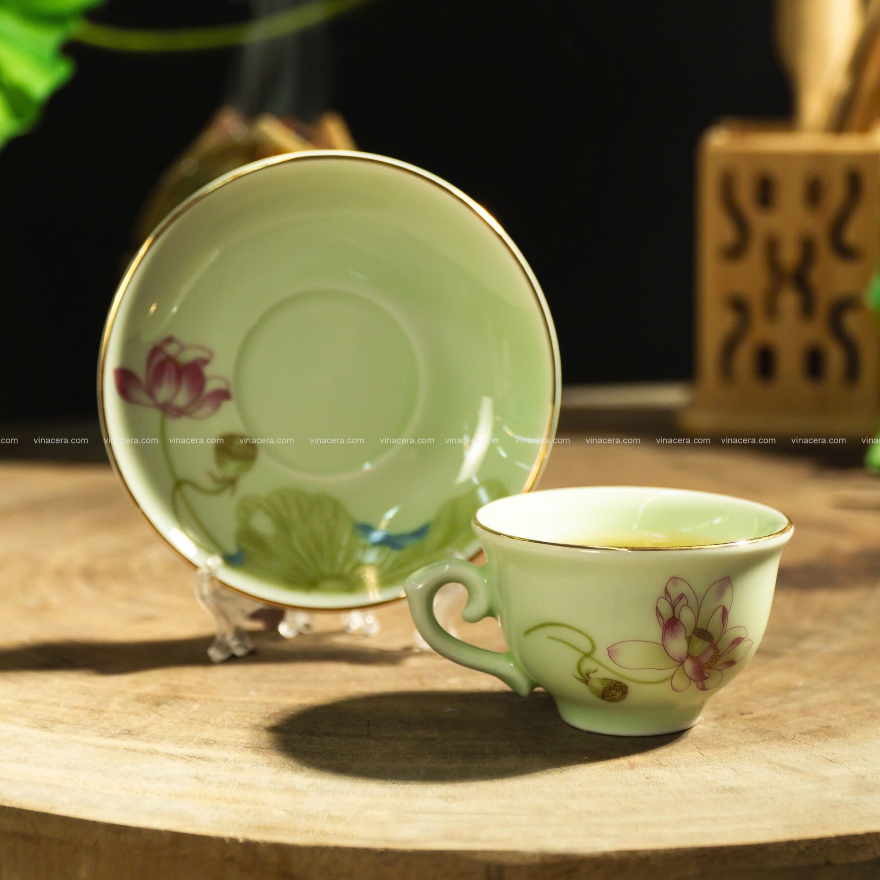 Bộ Ấm Trà Đài Cát Sen Hồng Chỉ Vàn