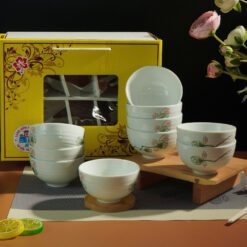 Bộ Bát Cơm Bát Tràng Men Kem Đài Sen