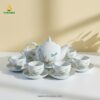 Bộ Ấm Chén Trắng Tre Chuồn Dáng Bưởi Lửa In Logo – Quà Tặng Doanh Nghiệp