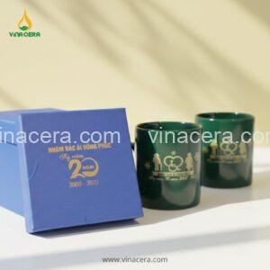 Cốc Sứ Quai C Màu Xanh Bát Tràng In Logo Theo Yêu Cầu – Quà Tặng B2B